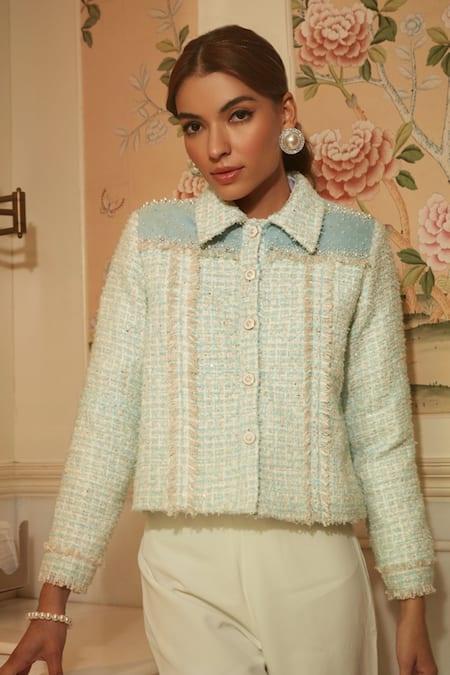 Label Deepika Nagpal Checkered Embellished Crop Jacket 