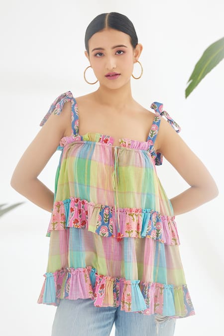 Nikasha Checkered Pattern Strap Top 