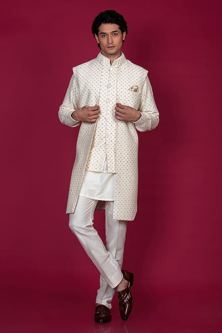 Jayesh Shah Printed Longline Bundi With Kurta Set 