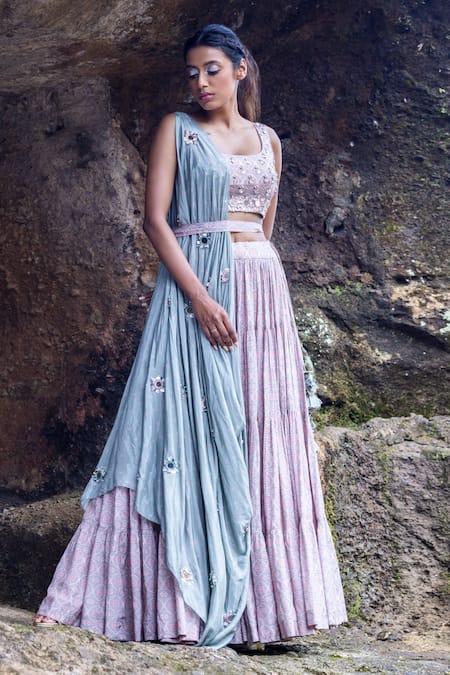 Yogita Kadam Printed Floral Tiered Lehenga Set 