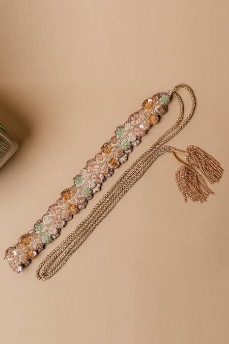 Shop Mehraki Multi Color Cut Work, Sequins, Beads Translucent Embellished Belt at Aza Fashions Shop_Mehraki_Multi Color Cut Work, Sequins, Beads Translucent Embellished Belt_at_Aza_Fashions
