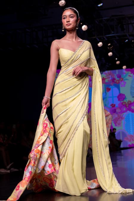 Krisha Sunny Ramani Green Georgette Sequins Sweetheart Neck Embellished Pre-draped Saree With Blouse Online at Aza Fashions Krisha Sunny Ramani_Green Georgette Sequins Sweetheart Neck Embellished Pre-draped Saree With Blouse _Online_at_Aza_Fashions