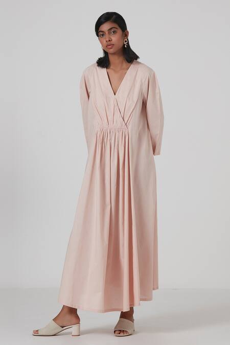 The Summer House Pink Certified Organic Cotton Cambric Eli Plunge V Neck Dress