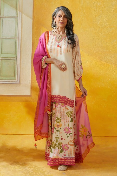 Basil Leaf Floral Print Sharara Set 