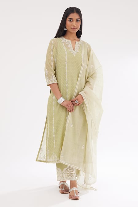 Buy Aurelia Green Gilet, Kurti And Trousers Set (Set of 3) online