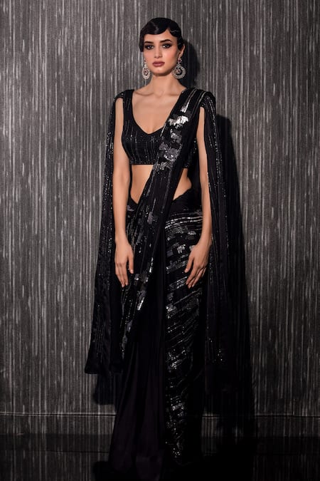 Shilpi Gupta Cutdana Embroidered Pre-Draped Saree With Blouse 