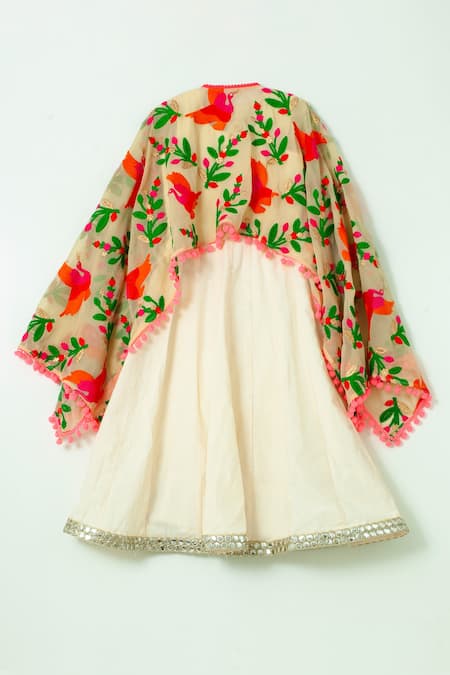 Shruti Jalan Off White Georgette Embroidery Mirror Anarkali With Bird Cape 