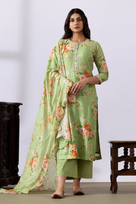 Abbaran Floral Print Straight Kurta Palazzo Set 