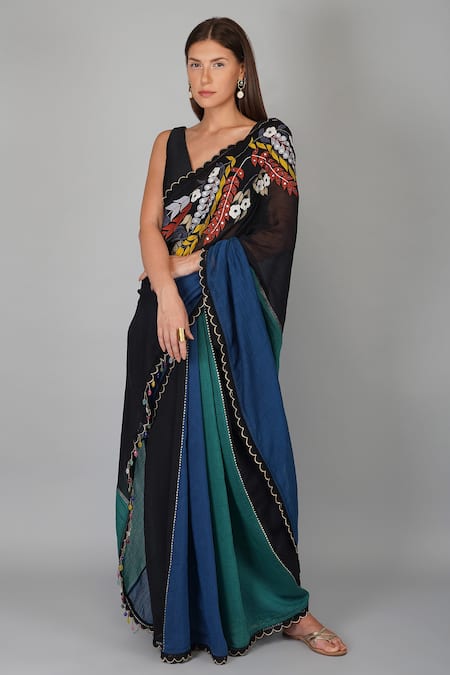 Devyani Mehrotra Multi Color Chanderi Applique Embroidered Saree
