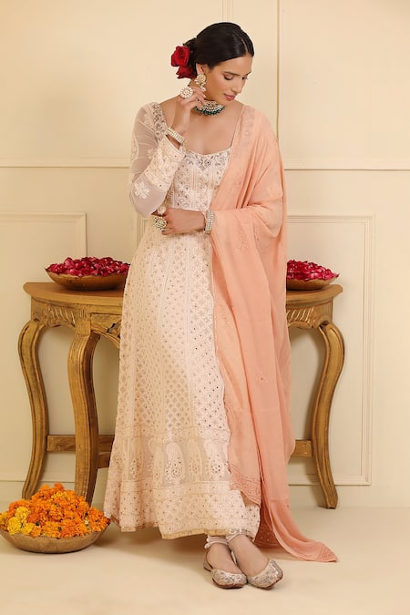 Esha Koul Chikankari Work Anarkali Set 