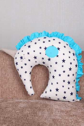 Buy My Gift Booth White Crepe Unicorn Shaped Star Print Cushion at Aza Fashions Buy_My Gift Booth_White Crepe Unicorn Shaped Star Print Cushion_at_Aza_Fashions
