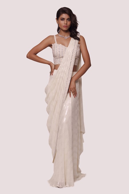 Off-White Chikankari Saree Set Design by PhD by House of PiaDeeksh at  Pernia's Pop Up Shop 2024