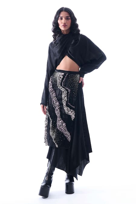Aroka Stargaze Embroidered Asymmetric Skirt 