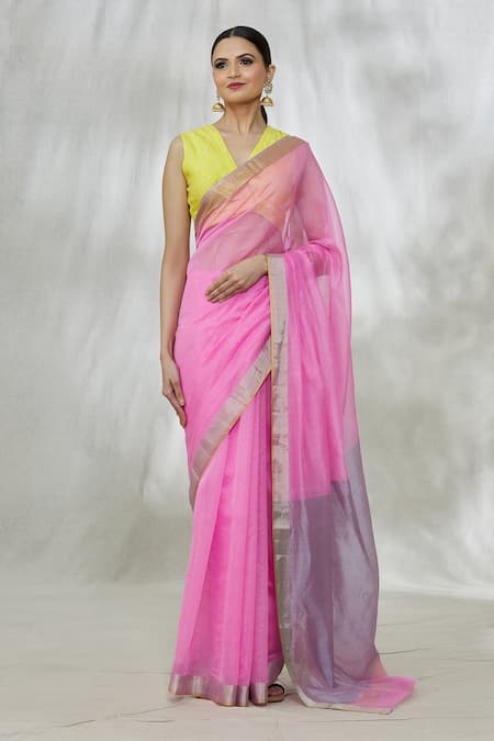 Exclusive Silkcotton Plain Pink and grey Saree – Laxmisaree.com