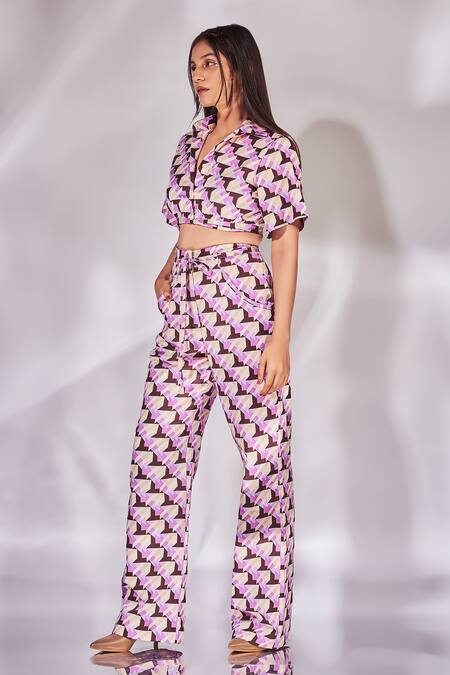 Senren By Eshana Raut Geometric Print Cropped Shirt With Pant 