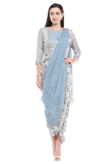 Soup by Sougat Paul Printed Draped Saree Dress 