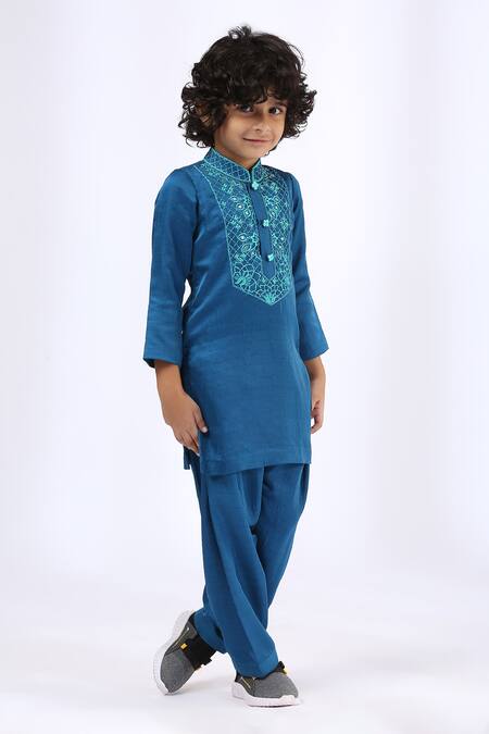 Buy Neha Gursahani Blue Satin, Silk Embroidery Yoke Kurta And Salwar Set at Aza Fashions Buy_Neha Gursahani_Blue Satin, Silk Embroidery Yoke Kurta And Salwar Set _at_Aza_Fashions