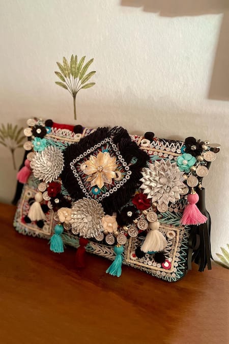 Black multicolor jute boho bag with fringe work – Crafty Clutchz - The  Handmade Store