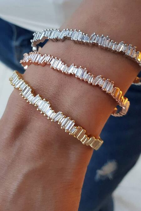 THE JEWEL FACTOR Gold Plated Stone Baguettes Embellished Bangle