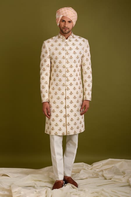 Chatenya Mittal Sequin Floral Embroidered Sherwani Set 