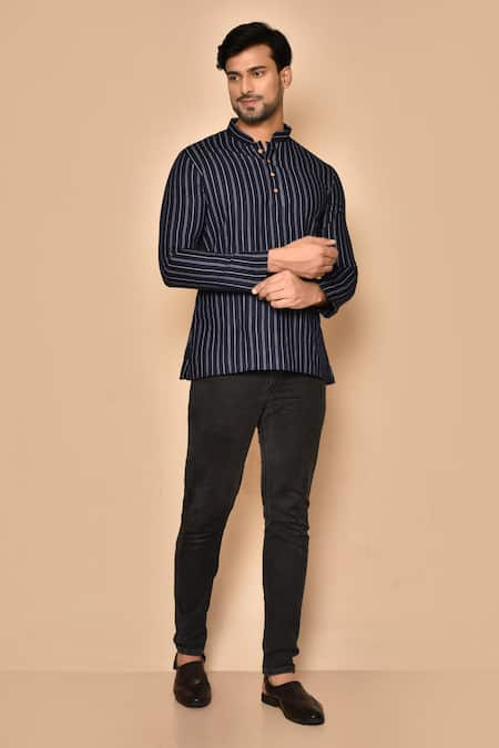 Aryavir Malhotra Stripe Pattern Straight Short Kurta 