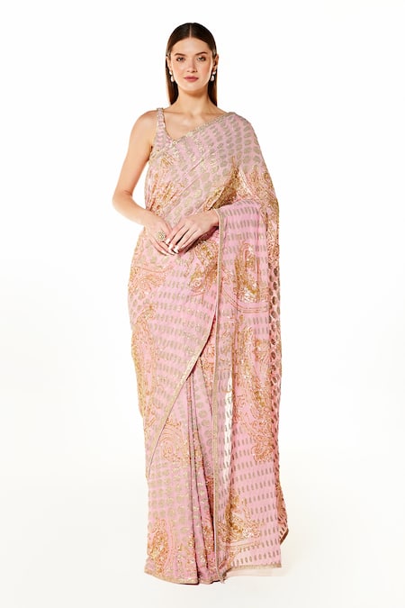 Rabani & Rakha Zaynab Paisley Embroidered Saree With Blouse 