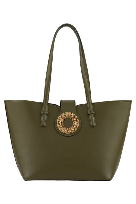 Aranyani Green Embellished Stone Drops Tote Bag