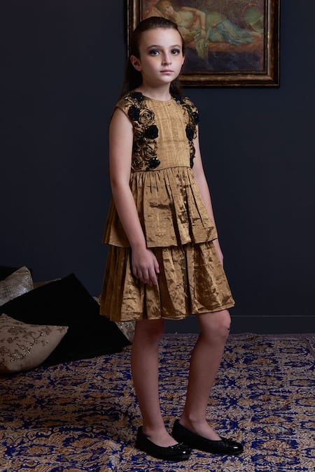 Swati Golyan Floral Cascade Embroidered Dress 