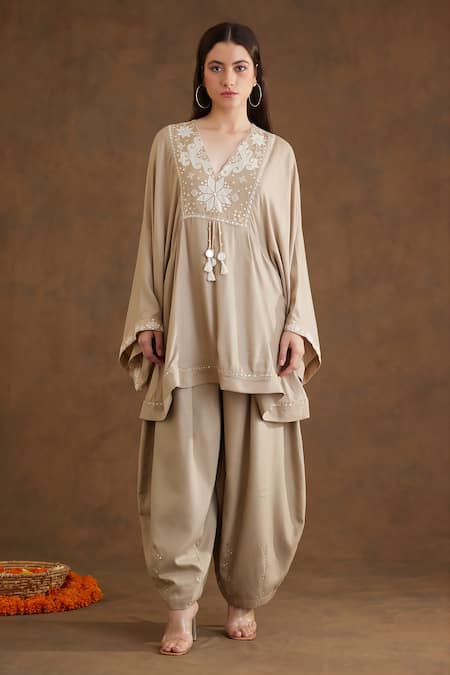 Nikasha Yoke Embroidered Kaftan Top & Baggy Pant Set 