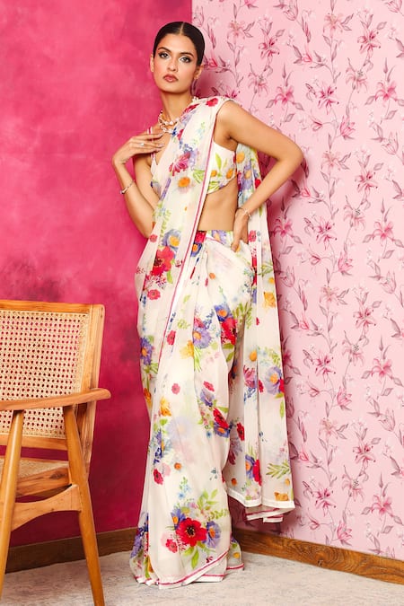 Dohr India Floristry Print Pre-Draped Saree 