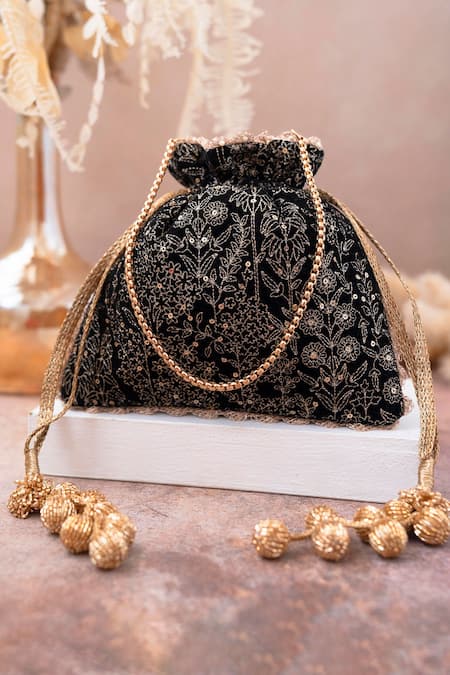 Black Brocade Indian ethnic batua style Potli Bag For Women | Lobaanya