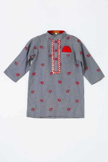 Shruti Jalan Grey Cotton Embroidery Anchor Kurta  