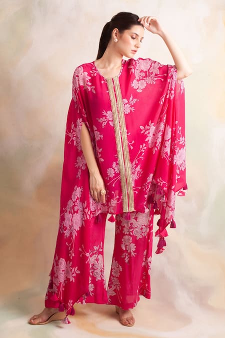 Palak & Mehak Floral Print Cape Top & Pant Set 