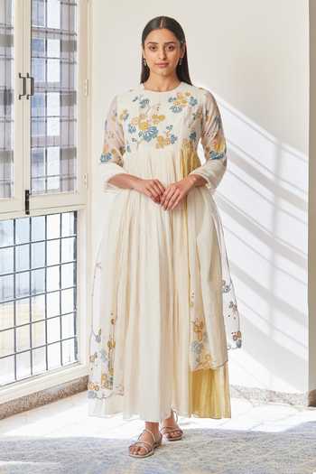Ishin Women's Yellow Yoke Design Anarkali Kurta with Trouser & Dupatta main image 1