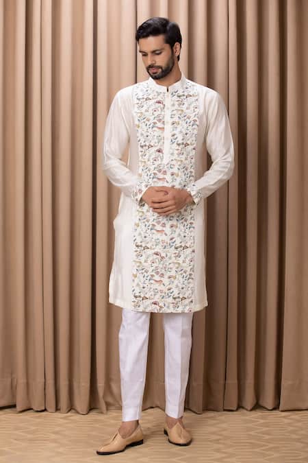 Shop Ankit V Kapoor Off White Cotton, Silk Embroidery Amaani Floral Botanical Print Jacket Kurta Set Online at Aza Fashions Shop_Ankit V Kapoor_Off White Cotton, Silk Embroidery Amaani Floral Botanical Print Jacket Kurta Set _Online_at_Aza_Fashions