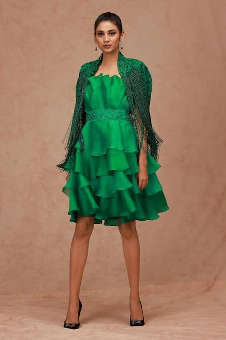 SHRIYA SOM Silk Organza Cabbage Dress With Belt 