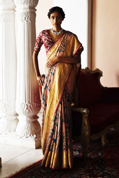 Archana Jaju Kalamkari Hand Painted Saree With Blouse 