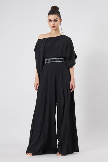 Aakaar Draped Jumpsuit With Embellished Belt 