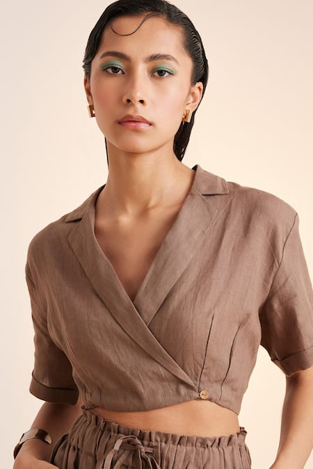 Cord Linen Overlap Crop Top 