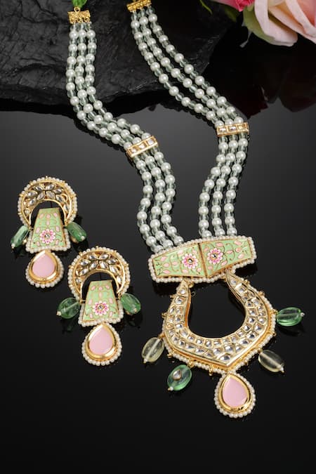 Dugran By Dugristyle Kundan Embellished Long Pendant Necklace Set 