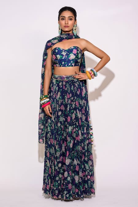 Shop Aangan By Parul Blue Chiffon Sequins Sweetheart Neck Embroidered Waistband Lehenga Set at Aza Fashions Shop_Aangan By Parul_Blue Chiffon Sequins Sweetheart Neck Embroidered Waistband Lehenga Set _at_Aza_Fashions