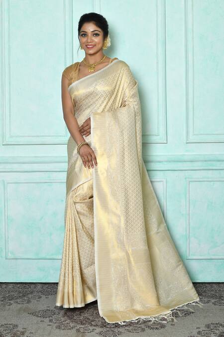 Shop Cream Georgette Saree Online in USA with Phulkari Embroidery – Pure  Elegance