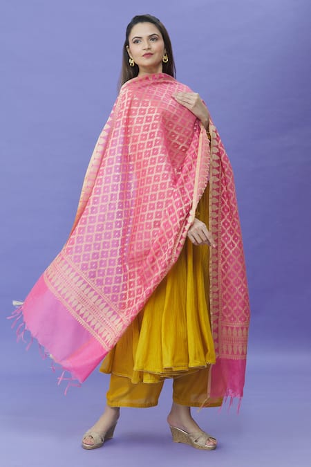 Khwaab by Sanjana Lakhani Geometric Pattern Cotton Silk Dupatta 
