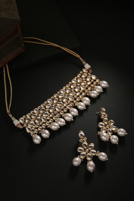 Minaki White Pearls Embellished Choker Set 