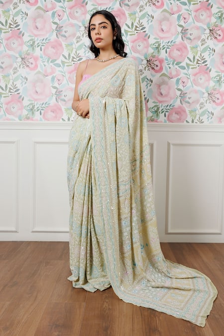 Paaprika Chikankari Hand Embroidered Saree 