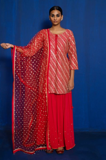 Romaa Raw Silk Embroidered Kurta Sharara Set 