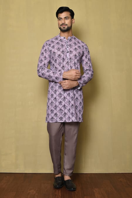 Samyukta Singhania Purple Viscose Chikankari Printed And Embroidered Floral & Short Kurta 