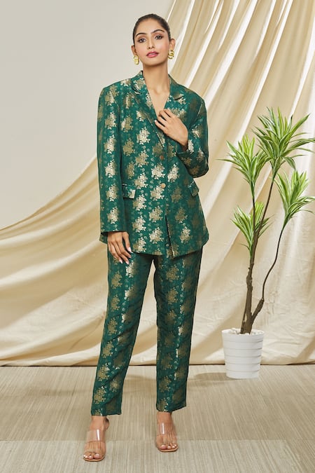 Green silk outlet blazer