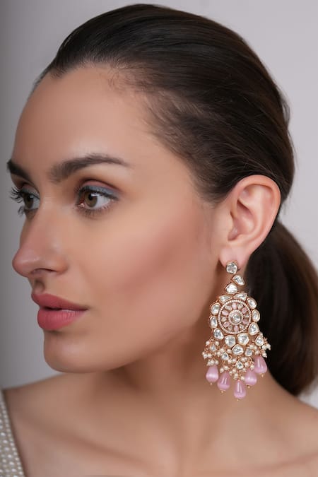 Ekathva Jaipur Pink Quartz Amaia Rose Polki Earrings 