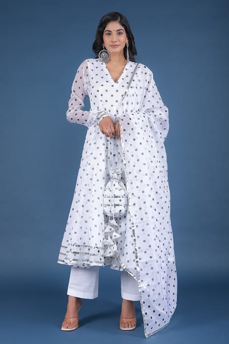 POMCHA JAIPUR Polka Dot Print Anarkali Pant Set 